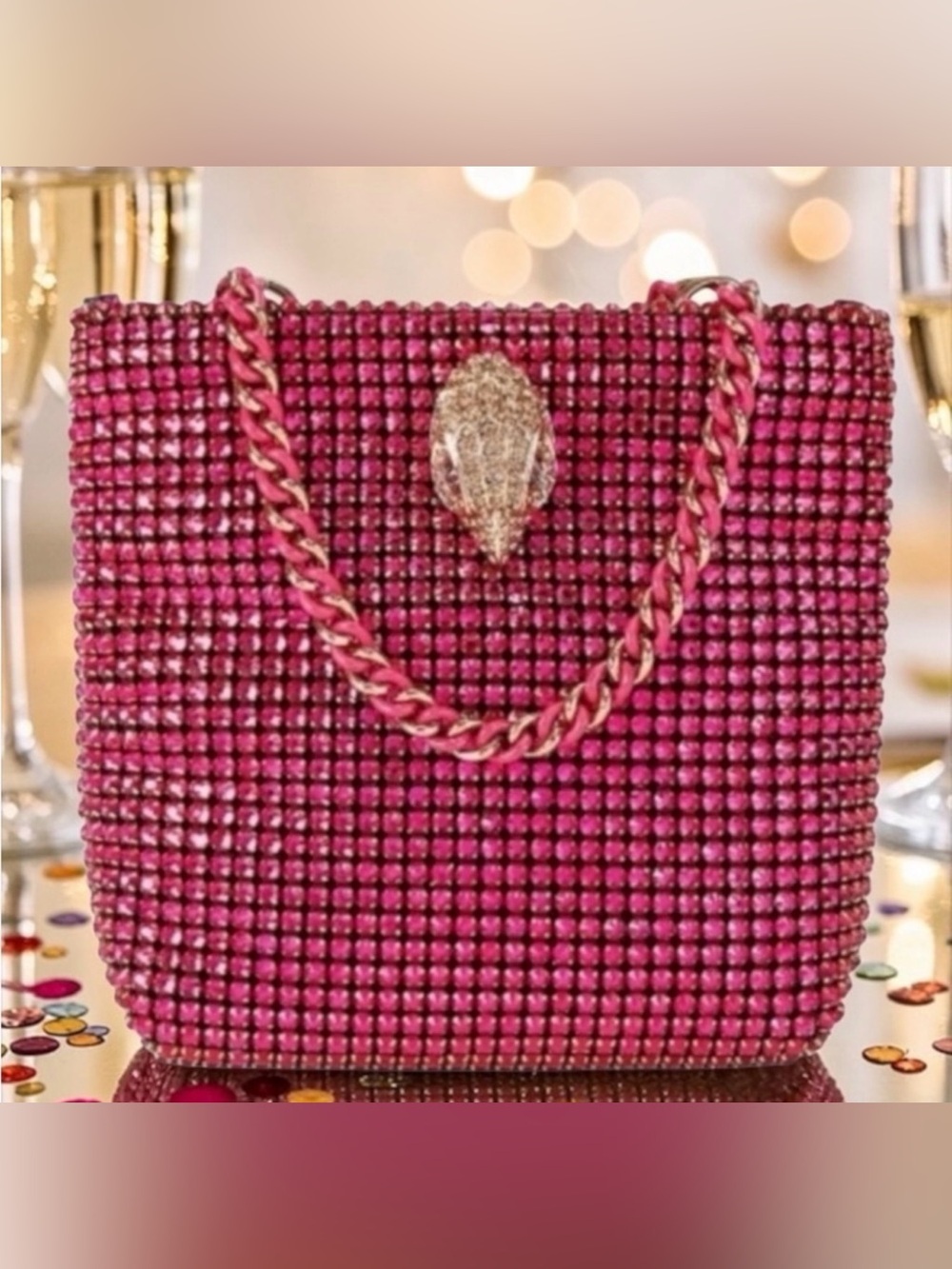 Kurt Geiger London MINI Hot Pink Crystal Party Tote Bag Dust Bag - NWT